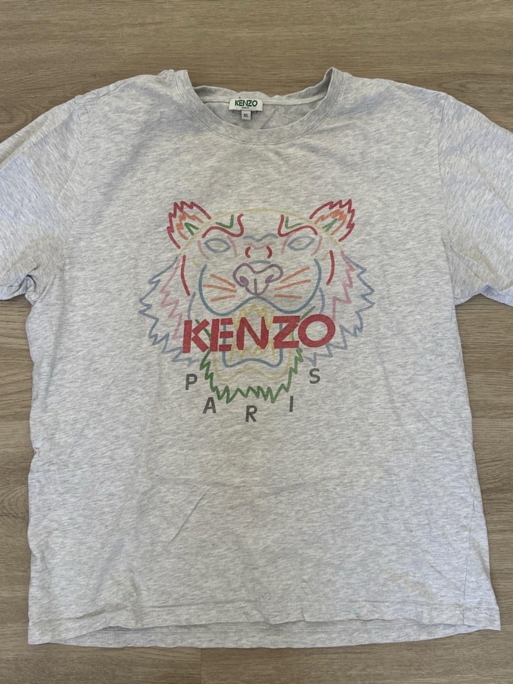 Kenzo Men’s Light Heather Grey Multicolor Tiger Logo Tee
